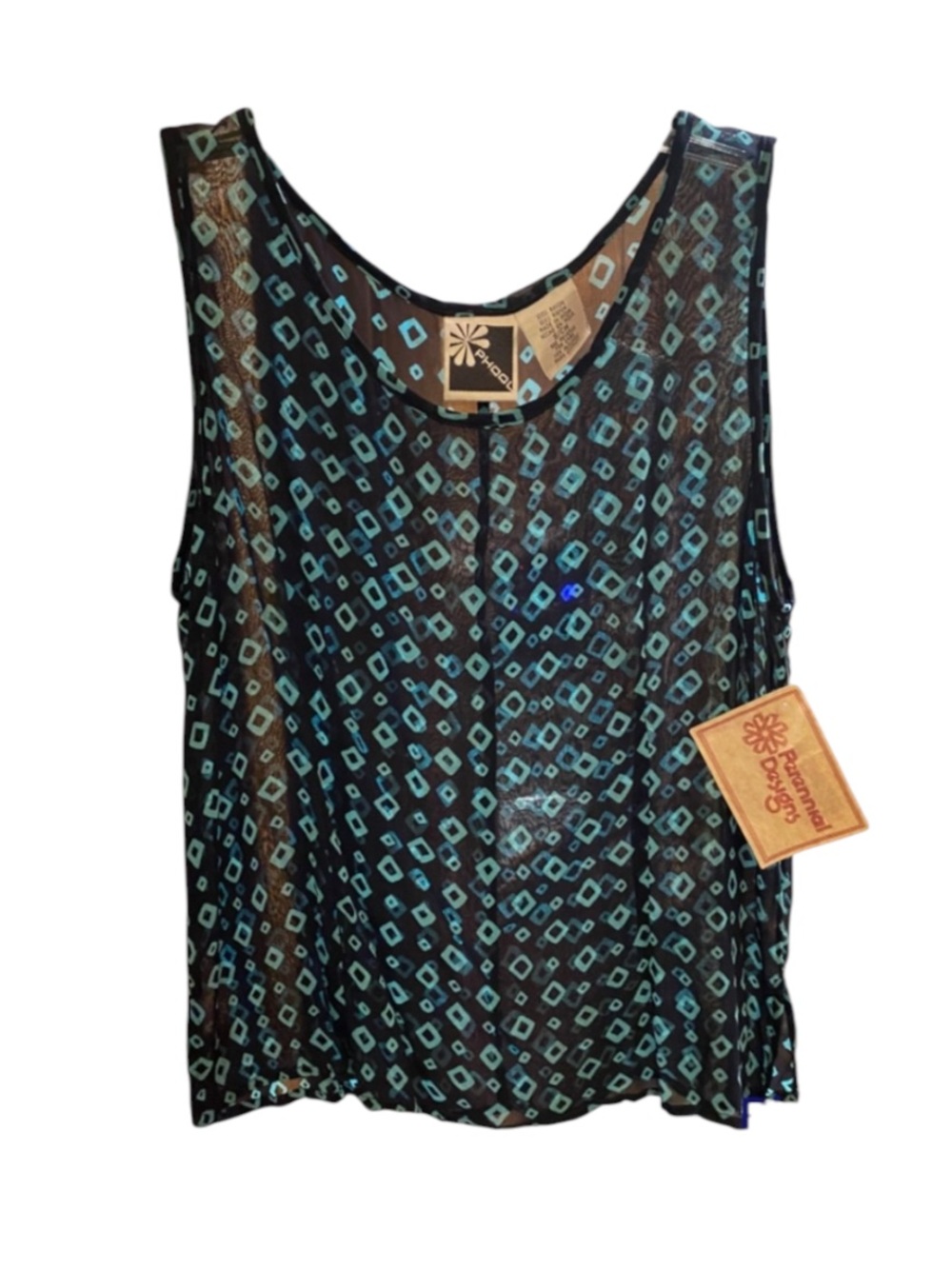 PHOOL Lightweight Blouse Semi Sheer Minimalist Print Sleeveless Blouse 1990s
